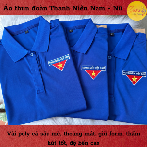 Áothun đoàn thanh niên Nam Nữ vải poly cá sấu thoáng mát logo thêu