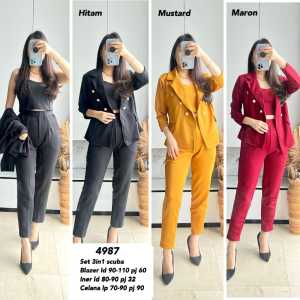 Set 3in1 Import 4987 Stelan Blazer+Iner+Celana Scuba Fit To L LD 90-110 Realpict LP 70-90