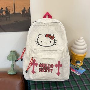 NAJIA Kitty Cat Cartoon Cat Backpack Cute Korean Style Children School Bag Fashion Nylon Cute Shoulder Bag Children