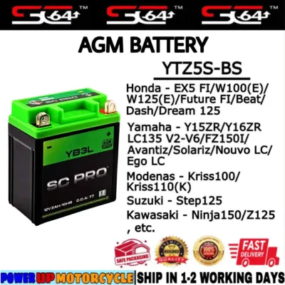 YTZ5S-BS YTZ5S SCPRO SC64 BATTERY BATERI AGM EX5 W125 FUTURE DASH EGO NOUVO LC135 V2-V6 Y15ZR Y16ZR SRL115 YUASA KING