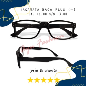 Kacamata Rabun Dekat +1.00 sampai +3.00 PLUS Frame Kotak Full Bingkai Warna Hitam Glossy Bingkai Ringan Kokoh Untuk PRIA WANITA - COD