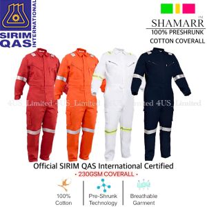 SHAMARR 100% PRESHRUNK SAFETY COVERALL WITH REFLECTIVE 230GSM | HIGH QUALITY | SIRIM