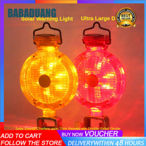 Solar flashing warning light LED traffic barricade flashing light double-sided luminous disc night strobe light