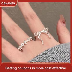【CANAMEK 】 2Pcs Fashion Bow Ribbon Rings For Women Girls Sweet Cute Geometric Bow Opening Adjustable Rings Wedding Party Jewelry Gifts