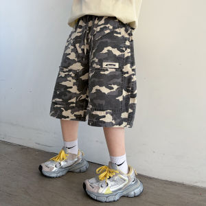 2026 Kids Boy Army Camouflage Cargo Shorts 5-14Y Casual Summer Cotton Bottoms Waist Elastic Waistband Children Clothes Outerdoor H260702