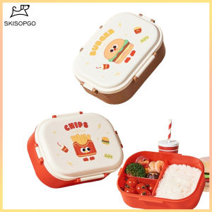 SKISOPGO Kids Lunch Box with Spoon and Fork Cartoon Student School Food Storage Container Bekas Makanan Kanak
