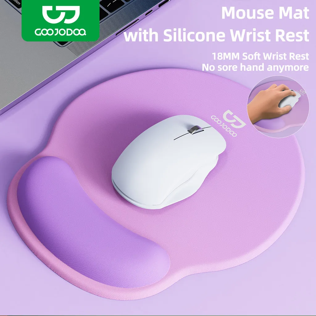 GOOJODOQ Ergonomic mouse pad with 14mm wrist rest and non-slip base is comfortable, durable and easy to clean.