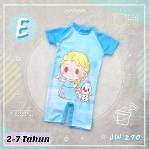 Baju Renang Anak Perempuan Impor JW270 Lengan Pendek Motif Princess Series Usia 2-7 Tahun Swimsuit Anak Cewek