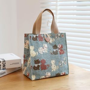 Insulated Lunch Bag Canvas Tote Lunch Box Bag Zipper Closure Leakproof Liner Portable For Work School Picnic