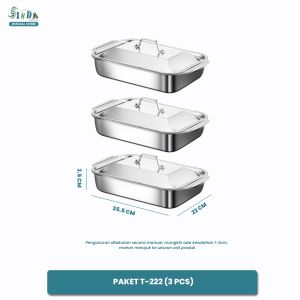 Sinda { PAKET 3 PCS } Wadah Prasmanan Catering Nampan Stainless Steel Wadah Saji Lauk + Tutup