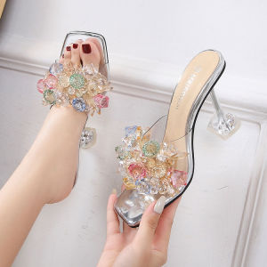 ํ Yugen ชุดใหม่มาถึง3.54นิ้ว Mules สําหรับสตรีรองเท้าส้นสูงรองเท้าแตะสุภาพสตรีกริชเปิดนิ้วเท้าดอกไม้คริสตัลรองเท้าแตะส้นสูงรองเท้าขายขนาด34-39