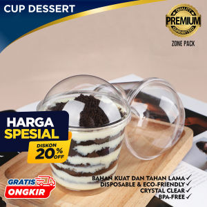 [10 PCS] Cup Dessert Bulat + Tutup | Gelas Cup Puding Bulat Isi 10 Pcs | Cup Dessert Tiramisu CH-20 | Cup Puding Unik Bulat