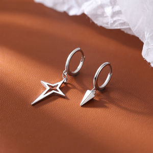 Fy💙Anting Salib Bintang Asimetris Anting Keren Anting-anting Geometris Kerucut Hip Hop Anting-anting Anting Fashion