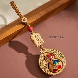 已开光祈福 招财 沙金平安葫芦钥匙扣汽车钥匙挂饰挂件男女款式钥匙链福禄精致礼品 Money-bringing Sand Gold Peace Gourd Keychain Car Key Pendant Mens and Womens Style Key Chain Exquisite Gift for Good Fortune and Prosperity