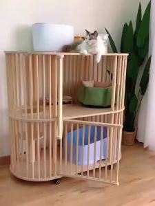 AUREO Cat Cage Cat Villa Cat Cabinet Multi-layer Solid Wood Large Space Cat House Closed Cat Cage Small Household