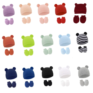 Upgraded Baby Hat & Mittens Infant Cotton Beanie Gloves No Scratch Set Newborn Hospital Hat for Boys Girls Lightweight