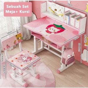 (Merah Jambu/Biru)Meja Belajar Anak Meja Tulis Minimalis Meja Belajar Adjustable Meja Sekolah Kursi