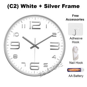 (Local seller) Quartz Silent Wall Clock for Living Room Home Office with Plastic Frame and Glass Cover 30cm