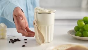 400ml Ceramic Liner Coffee Cup with Straw Flask Hot And Cold Tumbler