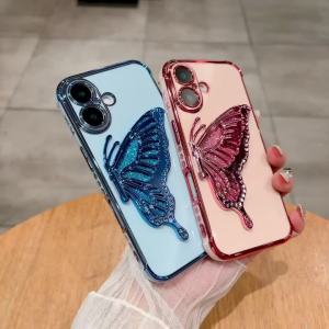 Butterfly Bracket Plating Phone Cases For IPhone 16 15 14 Pro Max 13 12 11 X XR Xsmax Side Roses Protect Shockproof Back Cover