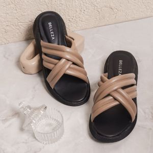 Sandal Wanita Wedges Model Silang BELEZA EMMA Sendal Wegdes Perempuan Empuk Warna Hitam Black Belezza Sandals Cewe Slop Tinggi 3cm Bellezza Yuk Putih White Premium Sendal Cewek Selop Wejes Kekinian Terbaru Shoes Mall Official Store