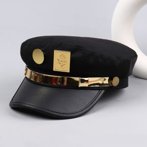 XGA38 Punk Rivet Leopard Hat Hip-hop Harajuku Flat Top Cap Retro Pu Leather Y2k Beret Hat for Women