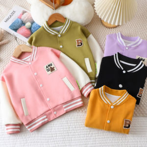 Boys Girls Baseball Jacket Clothes 2026 New Spring Autumn Children Color Blocking Long Sleeves Pattern Teen Kids Leisure Coat