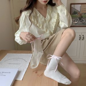 KSHU7 Sweet Fashion Cotton Thin Retro Cute Short socks Kawaii Socks Balletcore Girls Socks Bow Tie Lolita Hosiery