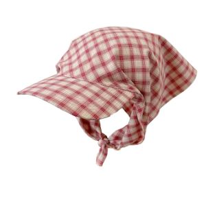 MOLISAN ลายสก็อต หมวกเบสบอลผ้าคลุมศีรษะ สไตล์ชนบท ครีมกันแดดป้องกันแสงแดด หมวกผ้าพันคอ strappy ระบายอากาศได้ระบายอากาศ ผ้าพันคอหมวกยอดแหลม หมวกผ้าคลุมศีรษะสามเหลี่ยม สำหรับผู้หญิง