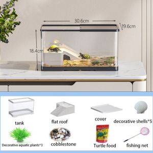 VALUEPULSE Transparent Turtle Fish Tank Decorative Aquatic Plants Multi-purpose Ecologicals Fish Tanks with Basking Platform Desk Aquarium Set