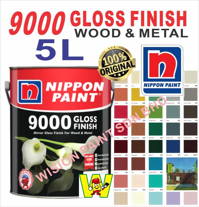 Nippon 9000 Gloss Selesai (5L) Kayu & Logam Cat Kayu dan Logam Putih ...