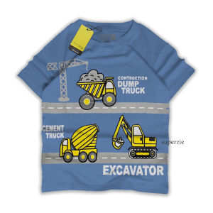 Baju Kaos Anak laki laki Buldozer Mobil Beko Warna Denim Biru 1-13 Tahun
