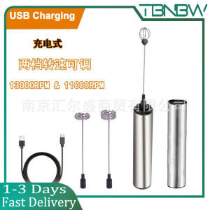 Stainless Steel Manual Milk Frother with USB Charging and Dual Speed Control for Coffee and Tea