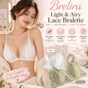 【Brelira】Womens French Front Closure Lace Triangle Cup Wireless Bra Ultra Thin Summer Spaghetti Strap Beautiful Back Comfort Underwear