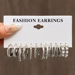 Nicedays🍒Anting Logam Berpilin Set 24 potong Anting Sederhana Berbentuk C untuk Wanita Anting Mewah Perjamuan OOTD