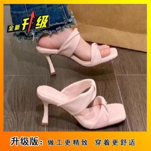 [Free Shipping] Soft-Soled Single-Strap Open-Back Half-Slipper Sandals 2026 Square-Toe High-Heeled Sandals Slip-On Loafers For Outdoor Wear