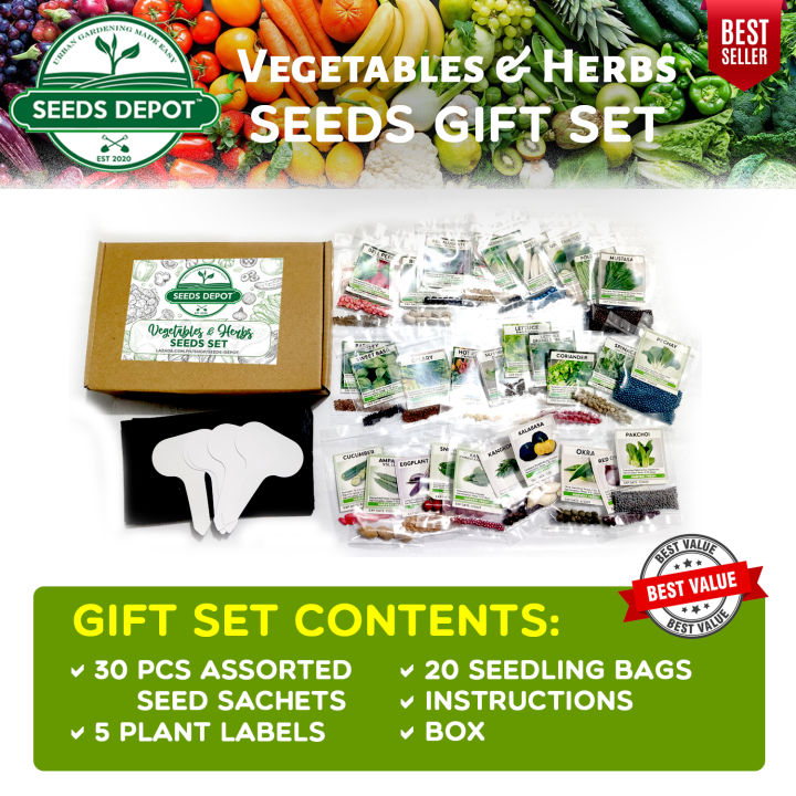 Vegetable and Herbs Gift Set - 30 Seed Packs Plant Labels and Seedling ...