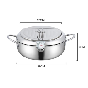 LILIER 304 Stainless Steel 24CM Deep Fryer Pot with Thermometer Oil Drainage and Food Placement