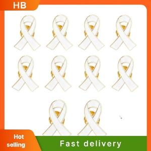 HB 1 5 10Pcs Black White Ribbon Brooch Funerals Memorial Pin For Woman Men Metal Ribbon Mourning Badge Suit Dress Shirt Accessories