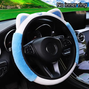 Cute Cartoon Kitten Car Steering Wheel Cover Plush Warm No Inner Ring Accessory Fit For 14.5-15 Inch Universal Decor