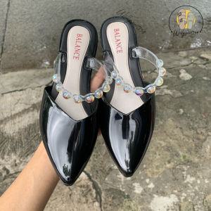 Sandal Wanita Karet Sepatu Jelly Bustong Glossy Tali Mutiara Import Fashion Trendi