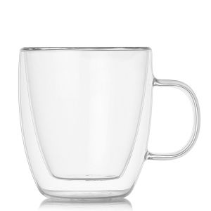 TIMOTHEAM Double Wall for Hot Beverages Heat Resistant with Handle Drinkware Breakfast Glass Cup for Juice Milk Espresso Tea Cup Insulated Glass Cup Coffee Mug Dinking Glasses
