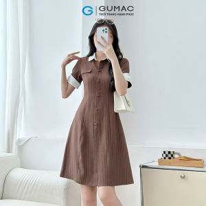 Đầm Nữ GUMAC Dáng A Tay Ngắn Cổ Sơ Mi Phối Trắng Thanh Lịch Hiện Đại DF09021