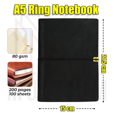 A5 Ring Notebook ( Black) | Leather Cover | Notebook for writing| Note| Notebook Dairy| Writing Notebook| Handwriting Notebook| Business Notebook PU Leather| Leather Cover notebook | School and Business Notebook|