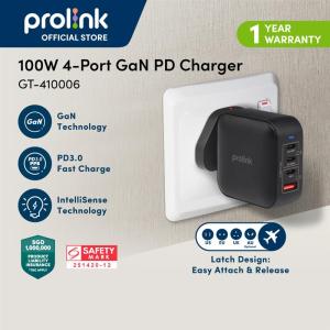 Prolink 100W 4-Port GaN PD Charger GT-410006 GaN Technology PD3.0 Fast Charge IntelliSense Technology Latch Design Easy Attach & Release