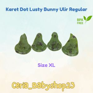 4pcs Karet Dot Model Ulir Reguler Lusty Bunny Original (Ukuran S M L XL) Slim Neck Lentur dan Lembut Nipple Pengganti untuk Segala Jenis Botol Susu Bayi Reguler Bahan Silikon Aman Sudah BPA Free dan Bersertifikasi Resmi