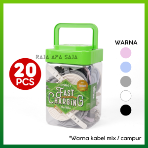 KABEL DATA ROBOT RGC100 Type C Isi 20 & 10 Pcs Toples - Kabel Data Vivan Type C | Kabel Charger Tipe C | Kabel robot Toples | Kabel Toplesan | Kabel Toples | Kabel Casan Fast Charging Fast Charger 2.4A Kabel Tipe C