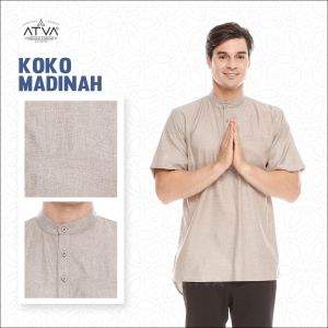 ATVA Baju Koko Pria Madinah Tangan Pendek Warna Cream