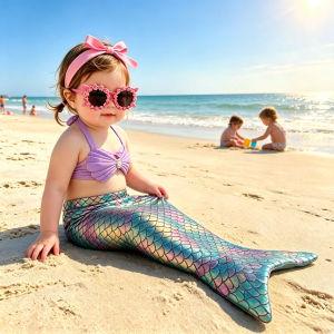 11.11 Mermaid Costume Accessory Set Magenta Scale Tail Shell Bow Pearl Headband Flower Sunglasses Purple Bow Headwrap Party Photo Prop h2610