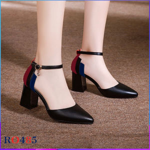 Giày sandal nữ cao gót 6cm hàng hiệu rosata hai màu đen trắng thời trang cao cấp ro485
